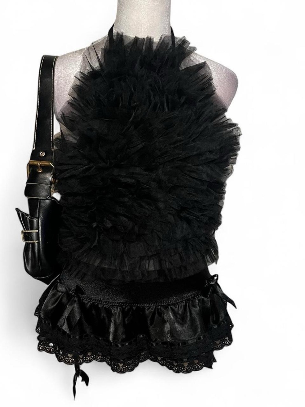 Black Nwt Zara ruffle tulle halter top - Picture 3 of 9